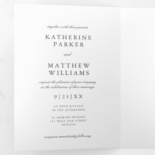 Elegant Gem White - klassieke All-in-One bruiloft  Drieluik Uitnodiging (Binnenzijde eerst)