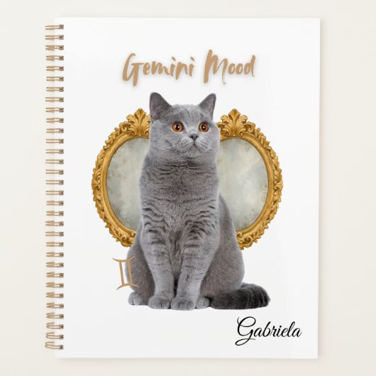 Elegant Gemini Zodiac Cat White Planner Notebook (Voorkant)