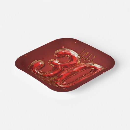 Elegant Gemstone Ruby and Gold 30th Birthday Papieren Bordje (Gebogen)