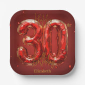 Elegant Gemstone Ruby and Gold 30th Birthday Papieren Bordje (Voorkant)