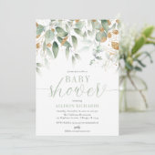 Elegant gender-neutraal baby shower groen goud kaart (Staand voorkant)