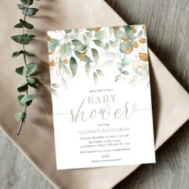 Elegant gender-neutraal baby shower groen goud kaart