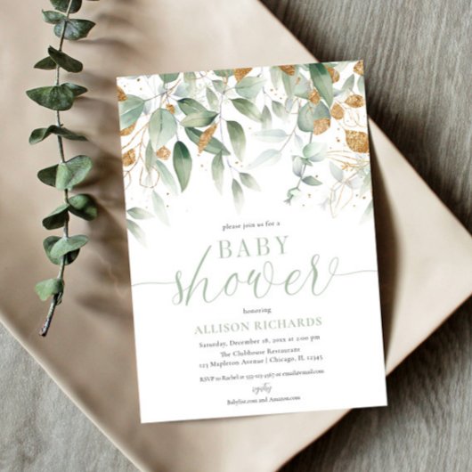 Elegant gender-neutraal baby shower groen goud kaart