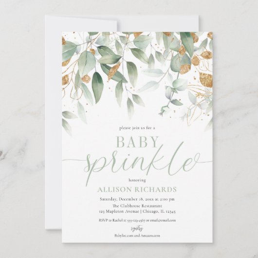 Elegant gender-neutraal groen goud baby sprinkhaan kaart (Voorkant)