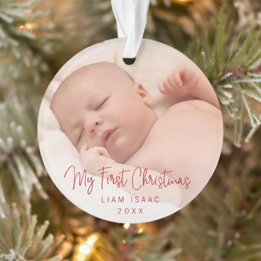 Elegant Gender Neutral Photo First Kerstmis Ornament (Boom)