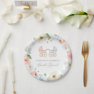Elegant Gender onthullen Baby shower Blauw en Roze Papieren Bordje