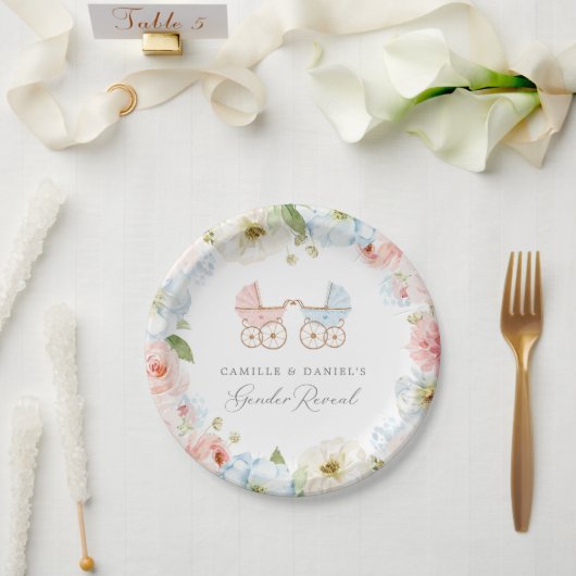 Elegant Gender onthullen Baby shower Blauw en Roze Papieren Bordje (Huwelijk)