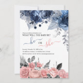 Elegant Gender onthulling | Blauwe en roze Floral Kaart (Voorkant)