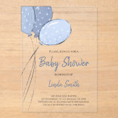 Elegant genderneutraal Blue Balloons Baby shower Acryl Uitnodigingen (Voorkant)