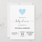 Elegant Gentle Blue Heart Baby shower Party Kaart (Voorkant)