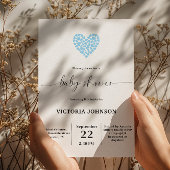 Elegant Gentle Blue Heart Baby shower Party Kaart