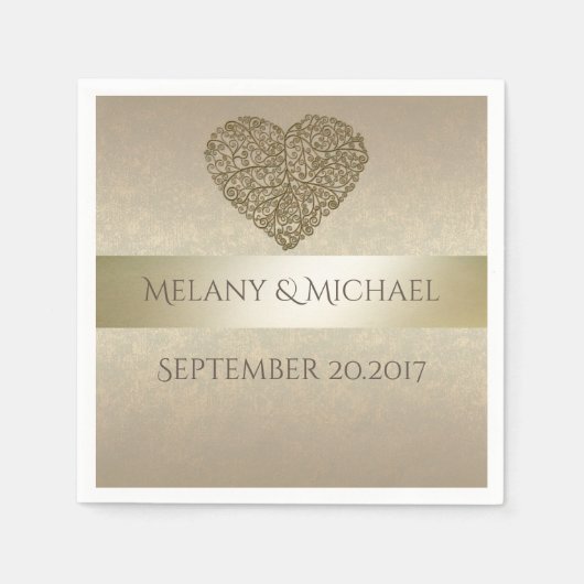 Elegant gentle gouden abstracte hartbruiloft servet (Voorkant)