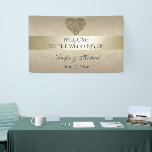 Elegant gentle gouden abstracte hartbruiloft spandoek (Beurs)