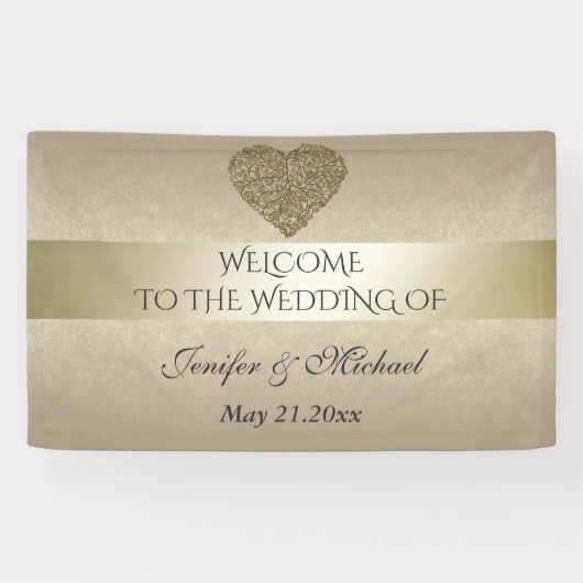 Elegant gentle gouden abstracte hartbruiloft spandoek (Horizontaal)