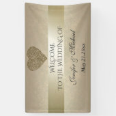 Elegant gentle gouden abstracte hartbruiloft spandoek (Verticaal)