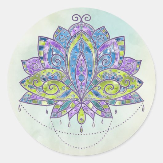 Elegant Gentle Waterverf Lotus/Lily flower Ronde Sticker (Voorkant)