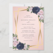 Elegant Geo Gold Navy Blue Blush Botanical Weddens Kaart (Voorkant)