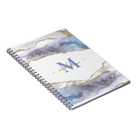 Elegant Geode Agate Monogramed Gold Glitter Note Notitieboek (Rechterzijde)