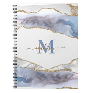 Elegant Geode Agate Monogramed Gold Glitter Note Notitieboek