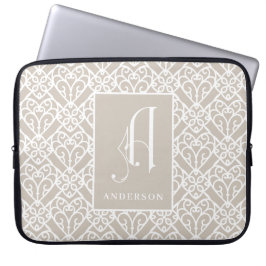 Elegant geografisch patroon Monogram, achternaam Laptop Sleeve