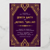 Elegant Geometric Art Deco Weddenschap Paars Gold Folie Uitnodiging (Voorkant)