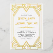 Elegant Geometric Art Deco Wedding White Gold Folie Uitnodiging (Voorkant)