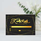 Elegant Geometric Black and Gold  Wedding RSVP Kaartje (Staand voorkant)