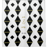 Elegant Geometric Black White Gold Couple Weddensc Douchegordijn (Voorkant)