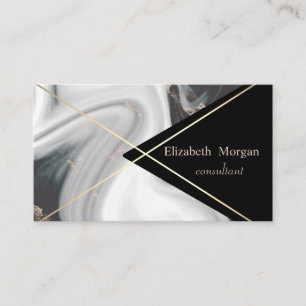 Elegant Geometric Black White marble Gold Stripes Visitekaartje