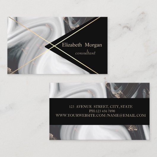 Elegant Geometric Black White marble Gold Stripes Visitekaartje (Voorkant / Achterkant)