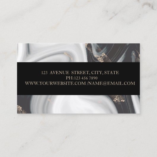 Elegant Geometric Black White marble Gold Stripes Visitekaartje (Achterkant)