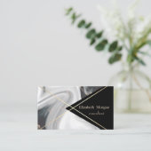 Elegant Geometric Black White marble Gold Stripes Visitekaartje (Staand voorkant)