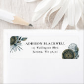 Elegant Geometric Blauwgroen Blue Gold Leaves Etiket (Insitu)