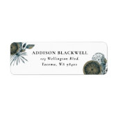 Elegant Geometric Blauwgroen Blue Gold Leaves Etiket (Voorkant)