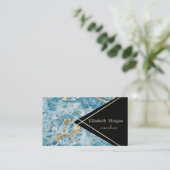 Elegant Geometric Blue Marble Glitter Gold Stripes Visitekaartje (Staand voorkant)