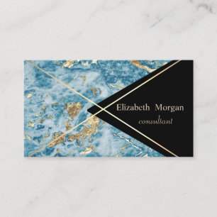 Elegant Geometric Blue Marble Glitter Gold Stripes Visitekaartje
