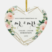 Elegant Geometric Blush Floral Eerste Kerstmis Keramisch Ornament (Voorkant)