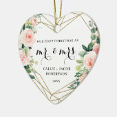 Elegant Geometric Blush Floral Eerste Kerstmis Keramisch Ornament (Links)