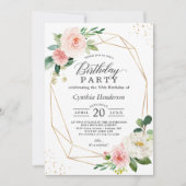 Elegant Geometric Blush Pink Floral Birthday Party Kaart (Voorkant)