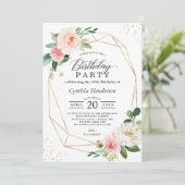 Elegant Geometric Blush Pink Floral Birthday Party Kaart (Staand voorkant)