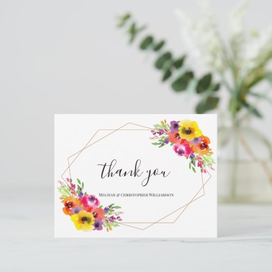 Elegant Geometric Bright Floral Wedding Dank je Briefkaart (Staand voorkant)
