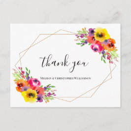 Elegant Geometric Bright Floral Wedding Dank je Briefkaart