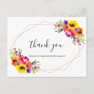 Elegant Geometric Bright Floral Wedding Dank je Briefkaart