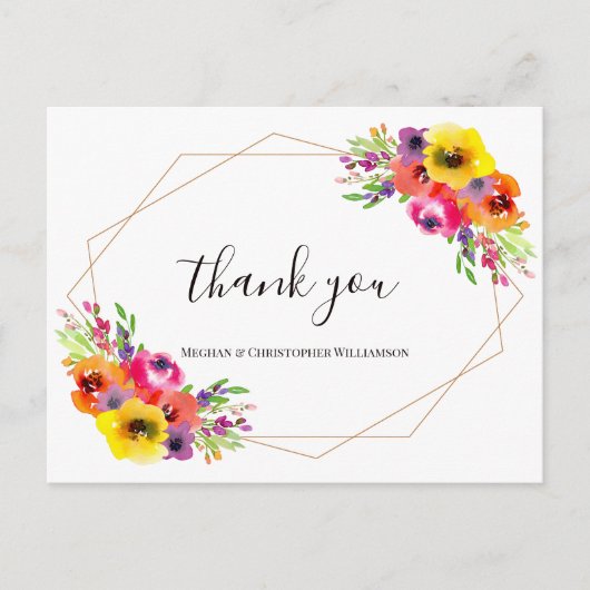 Elegant Geometric Bright Floral Wedding Dank je Briefkaart (Voorkant)