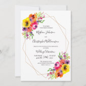 Elegant Geometric Bright Waterverf Floral Wedding Kaart (Voorkant)