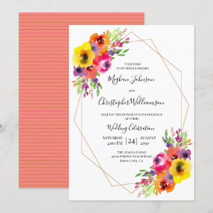 Elegant Geometric Bright Waterverf Floral Wedding Kaart