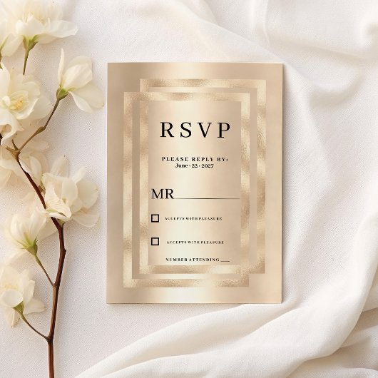 Elegant geometric champagne gold glam RSVP Kaart