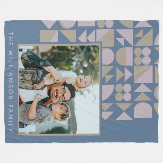 Elegant Geometric Dusty Blue Specialized Photo Fleece Deken (Voorkant (Horizontaal))
