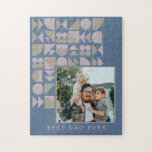 Elegant Geometric Dusty Blue Specialized Photo Legpuzzel<br><div class="desc">Aangepaste foto Geometrische kunst Blauw Monogram Naam Jigzaag Puzzle</div>