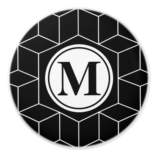 Elegant Geometric en Monogrammed Pattern Keramische Knop (Voorkant)